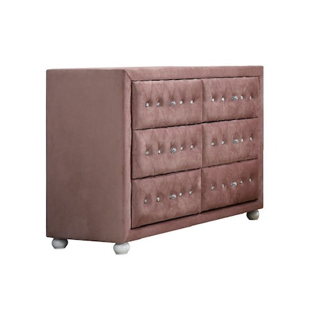 Homeroots 40" Pink Solid and Manufactured Wood Six Drawer Double Dresser 486518