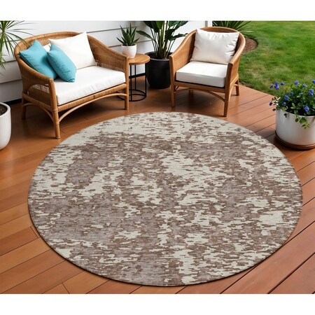 Homeroots 8' Brown And Ivory Round Abstract Washable Indoor Outdoor Area Rug 612721