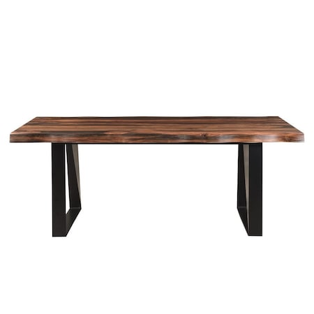 Homeroots 80" Dark Brown And Black Solid Wood And Metal Sled Base Dining Table 521823