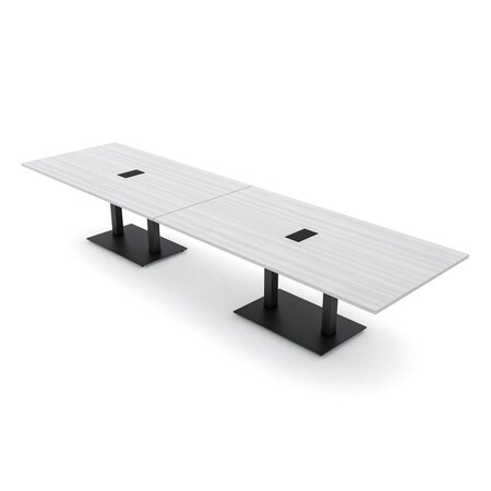 Skutchi Designs Rectangle Conference Table With Power, 48 in W, 168 in L, White HAR-REC-48X168-DOU.BK-WA7976-EBLK