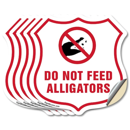 Signmission Alligator Warning Shield Sign Do Not Fee, 4 inch X 4 inch, Vinyl Decal, 5PK SHI-D-5PACK-4-355
