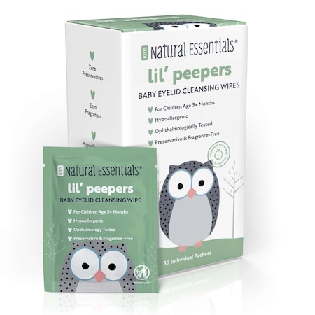 Natural Essentials Eyelid & Eyelash Cleansing Wipes 30ct Individually-Wrapped, Lil Peepers for Babies & Kids, 12PK NE30034LP-12