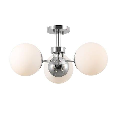 Jonathan Y Olivier 23.5" 3-Light Bohemian Farmhouse Iron/Frosted Glass LED Semi Flush Mount, Chrome JYL7600F