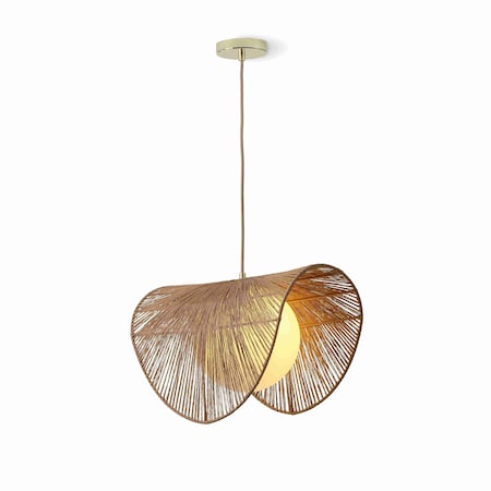 Vidalite Sovev 1-Light Pendant Lamp with Rattan and Opal Glass Shade, Brushed Brass Canopy, Adjustable Height CE1009208