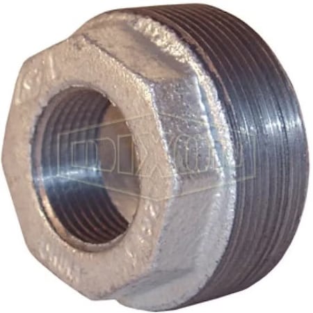 Dixon Reducer Hex Bushing, 1-1/2 x 3/4 in Nominal, MNPT x FNPT End Style, 150 lb, Iron, Galvanized HB1575G