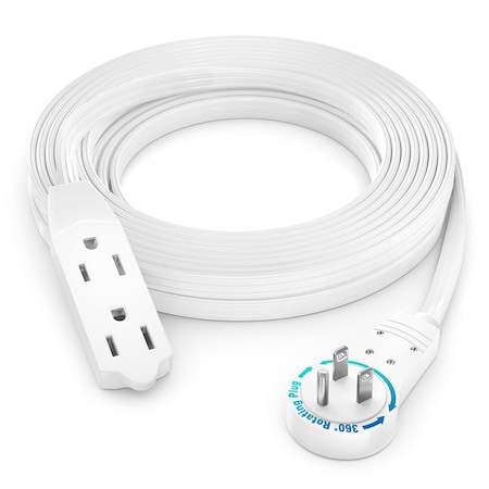 Maximm 15ft 16AWG 3-Outlet 360 degrees Flat Plug Extension Cord, 3-Prong UL, White ADW-360-3315-W