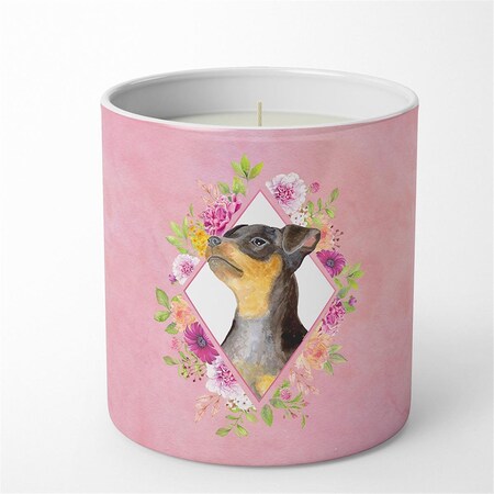 Carolines Treasures 10 oz Black Miniature Pinscher Pink Flowers Decorative Soy Candle CK4196CDL