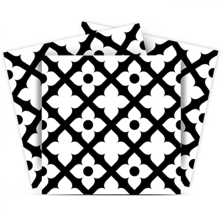 Homeroots 4" X 4" Black and White Dia Peel and Stick Removable Tiles 399940