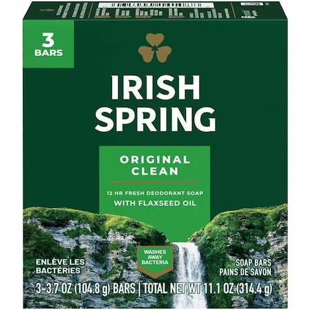Irish Spring Deodorant Bar Soap, Green, 3.75 oz, Recyclable, Gluten-free, Phthalate-free, Paraben-free, 18 PK 114177