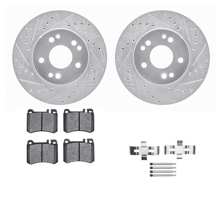 Dynamic Friction Co DFC Rotors-Drilled & Slotted-Silver w/ EURO 5000 Ceramic Brake Pads Incl Hdw 7612-63035