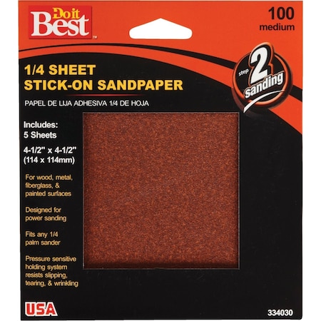 Do It Best Stick-On 100 Grit 1/4 Sheet Power Sanding Sheet, 5PK 334030GA