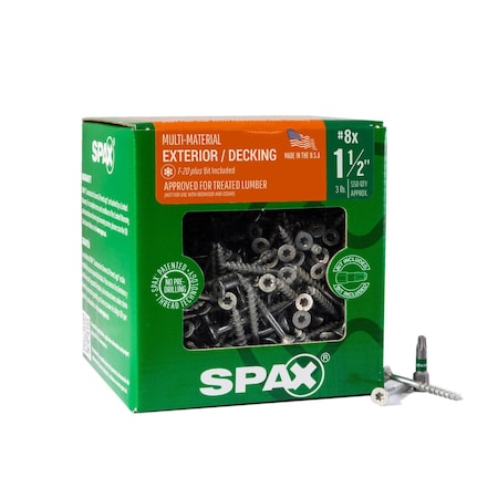 Spax #8 x 1-1/2 in Exterior Wood Deck Screws Construction Flat Head T-Star Plus 3 LB, 550PK 41916704004045