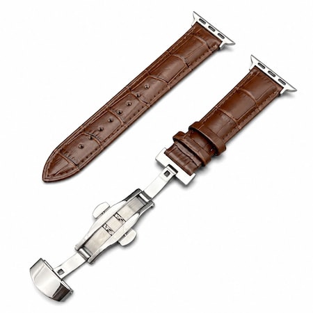 Elegani Alligator-Embossed Leather Band Compatible with Apple Watch 38mm, Brown, Black Buckle LAD-BRNBRN-BLK-38
