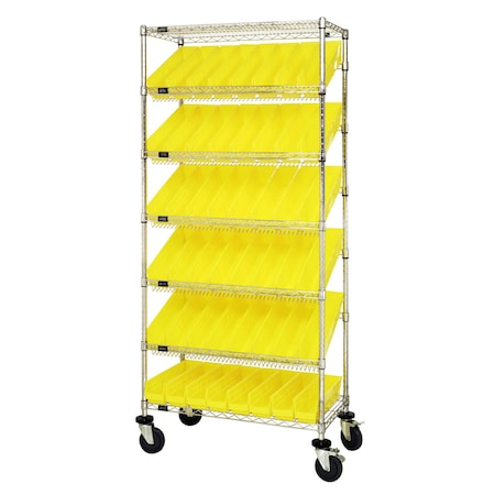 Quantum Storage Systems WIRE SHELVING UNIT W/48 YELLOW BINS MOBILE MWRS-7-103YL