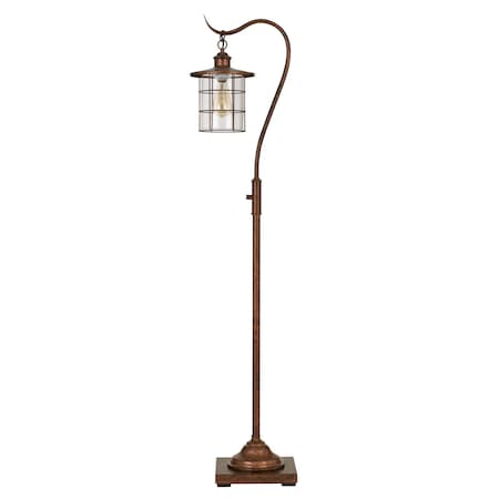 Homeroots 60" Rusted Traditional Shaped Floor Lamp With Rust Transparent Glass Drum Shade 526266