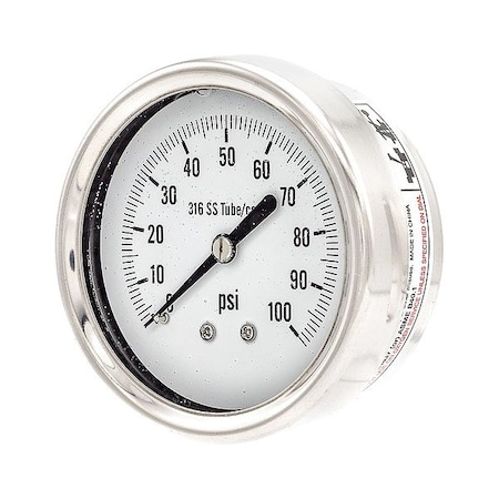 Zoro Select Pressure Gauge, 1/4 in NPT, Center Back Location PRO-312L-254E