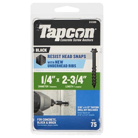 Tapcon 1/4 in. X 2 3/4 in. L Hex Drive Hex Washer Head High/Low Concrete Screws 24389
