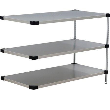 Global Industrial Nexel 3 Shelf, Stainless Steel Solid Shelving Unit, Add On, 36"W x 18"D x 34"H B3152447