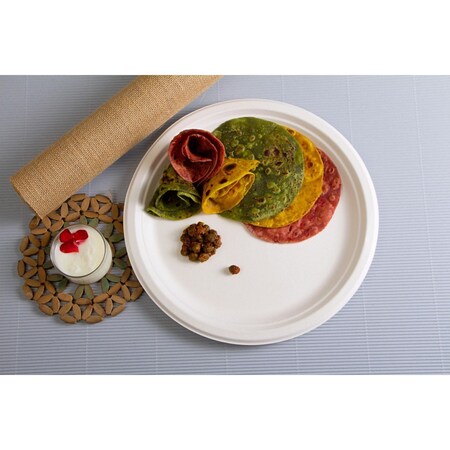 Ecolates 10in Round Plate, No Compartments, Molded Fiber, 500PK EL10RP500