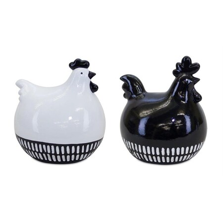 Homeroots Set of Two Black And White Terracotta Chicken Figurines, 2PK 518065