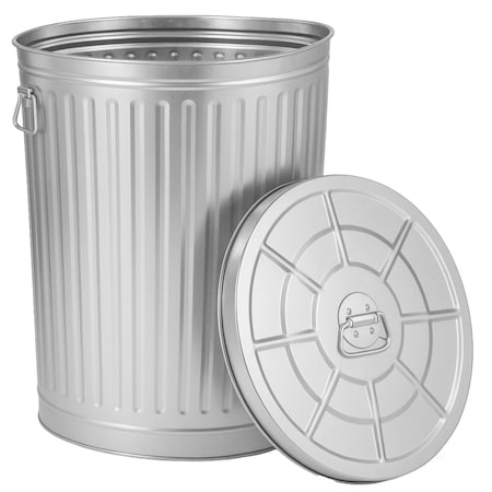 Gardenised Galvanized Steel 17 Gallon Durable Weather-Resistant Trash Can with Lid and Handles QI004754