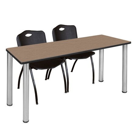 Regency Kee Training Table W/ 2 M Stack Chairs, 72 in W, 24 in L, Noble Oak MT7224NOBPCM47BK