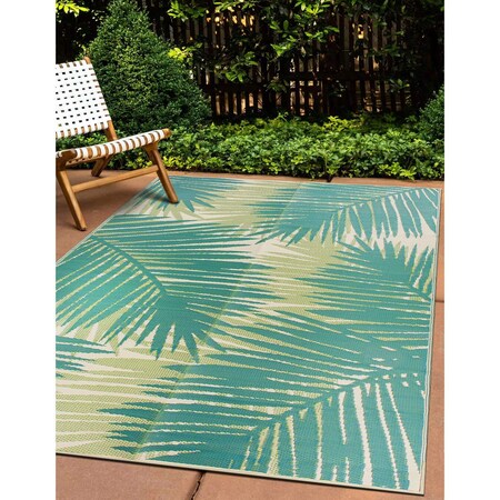 World Rug Gallery Tropical Floral Reversible Plastic Area Rug 4 ft x 6 ft Green 6051GREEN4X6
