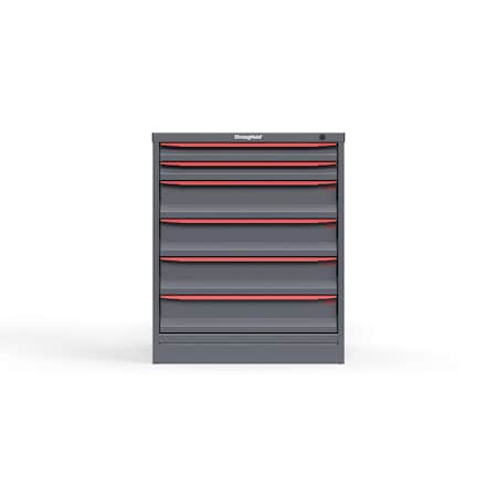 Strong Hold 6 drawer cabinet - (2x 2ft, 4x 5ft) - Red accents - Keyed Alike S3036-PPAAS-0606DS