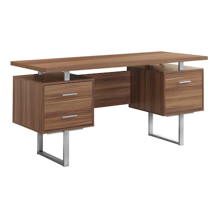 Homeroots 60" Brown and Silver Computer Desk With Three Drawers 333369
