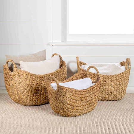 Happimess Nellie Farmhouse Classic Hand-Woven Hyacinth Storage Boat Baskets with Handles, Natural, 3PK BSK2002A-3SET