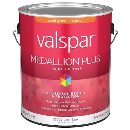 Valspar Medallion Plus 2600 Latex Paint, Acrylic Base, Semi-Gloss Sheen, Clear Base, 1 gal 028.0027004.007