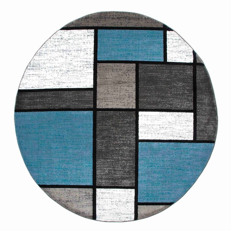 World Rug Gallery Contemporary Modern Boxes Design Soft Area Rug 8 ft Round Gray 106BLUE8RND