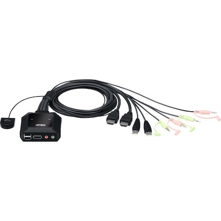 Aten 2-Port USB 4K DCI HDMI Cable KVM Switch with Remote Port Selector CS22H