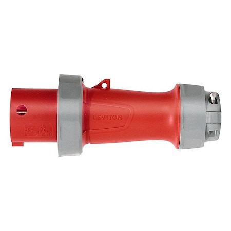 Leviton Pin & Sleeve Plug, 60 A, 480V AC, Single Phase, 2 Pole, IEC Grounding, Red, NEMA 3R, 4X, 6P, 12 360P7WLEV