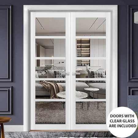 Sartodoors Solid French Double Doors White 48x80 (2* 24x80) Solid Core Modern Interior QUADRO4522DD-WS-48