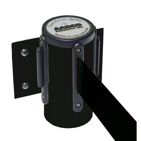 Aarco Form-A-Line System, Wall Mounted Retractable Belt w/ a Black Casing, 10' Black Belt WM-10BKBK