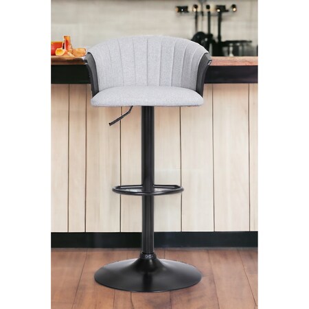 Homeroots Light Gray and Black Fabric with Metal Swivel Adjustable Height Bar Chair 534429