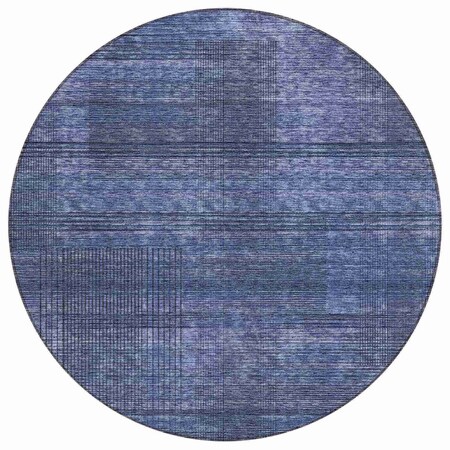 Homeroots 8' Navy Blue And Gray Round Striped Washable Indoor Outdoor Area Rug 588102