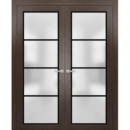 Sartodoors Solid French Double Doors Frosted Glass Planum 2132 48x84 (2* 24x84) Solid Core Modern Interior PLANUM2132DD-CA-48 x 84 (2* 24x84)-Butterfly