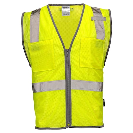 Dome75 Hi-Vis Safety Vest LG/XL Class ANSI/ISEA 107-2020 Class 2 , Zippered Front Closure 2 Pockets DV1221