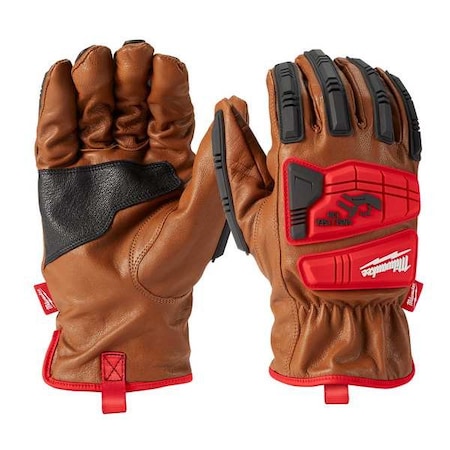 Milwaukee Tool Work Gloves, Leather, Shirred Slip-On Cuff, Keystone Thumb, Full Finger, Black/Brown/Red, S 48-22-8770