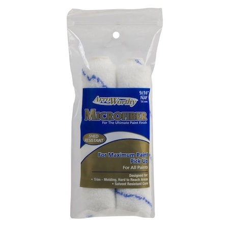 Arroworthy Mini Roller Cover, 9/16 in Thick Nap, 6-1/2 in L, Microfiber Cover, White, 2PK 6.5-MFR4T/P