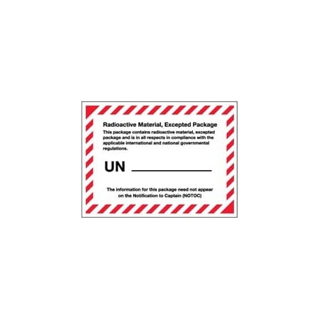 Bubblefast 4 3/8 x 3 1/4'' - ''Radioactive Material, Excepted Package'' Labels BFDL1398