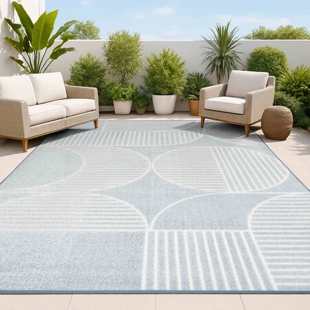 Jonathan Y Nordby High-Low Geometric Arch Scandi Striped Light Blue/Cream 4 ft. x 6 ft. Indoor/Outdoor Area Rug SCN104F-4