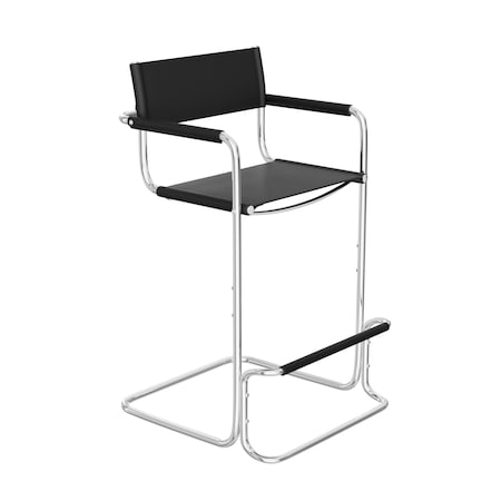 Homeroots 30" Black and Silver Leather and Steel Bar Height Bar Chair 667640