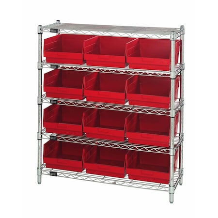 Quantum Storage Systems WIRE SHELVING UNIT WITH BINS RED WR5-39-1236-209RD