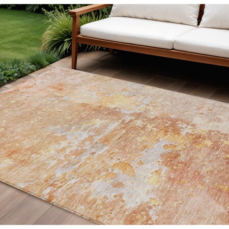 Homeroots 9' X 12' Salmon Abstract Washable Indoor Outdoor Area Rug 607816