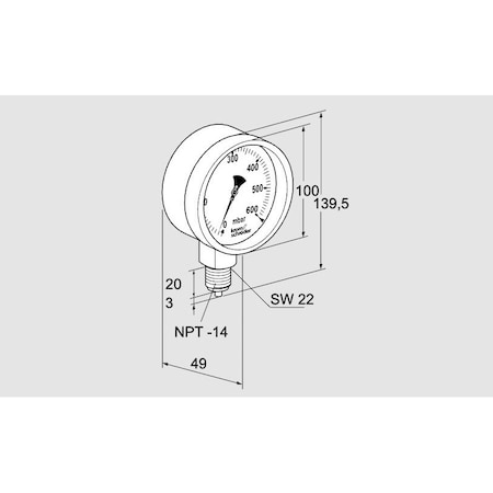 Honeywell Kromschroder Pressure Gauge - Bourdon Tube/Capsule, 0-400 mbar/16 bar, 63/100mm KS03200137