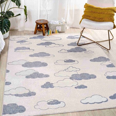Jonathan Y Hedwig High-Low Youth Cloud Scandi Ivory/Blue 3 ft. x 5 ft. Indoor/Outdoor Area Rug SCN105C-3