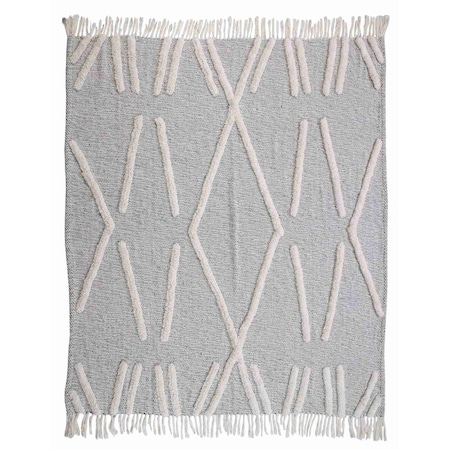 Homeroots 50" X 60" Black and Gray Woven Cotton Geometric Throw Blanket with Fringe 516541